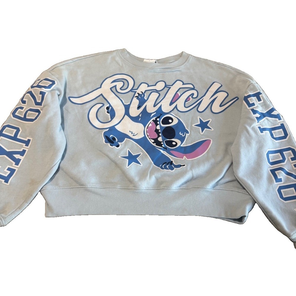Disney Official Stitch Cropped Sweatshirt Women's S Blue EXP 626 Graphic
